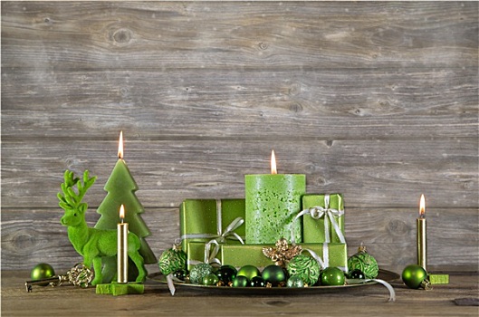 圣诞节,贺卡,绿色,装饰,蜡烛,礼物
