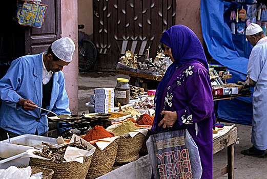 摩洛哥,玛拉喀什,露天市场,女人,买,调味品