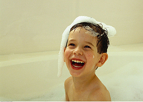 男孩,浴缸,微笑