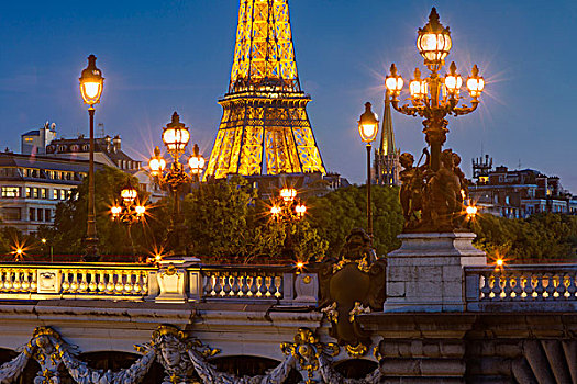 黎明,上方,亚历山大三世,埃菲尔铁塔,巴黎,法国
