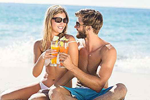 幸福伴侣,喝,鸡尾酒,海滩