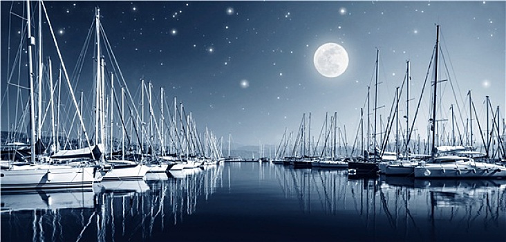 游艇,港口,夜晚