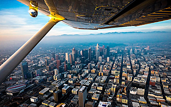 洛杉矶市区,摩天大楼,雾气,烟雾,洛杉矶,加利福尼亚,美国