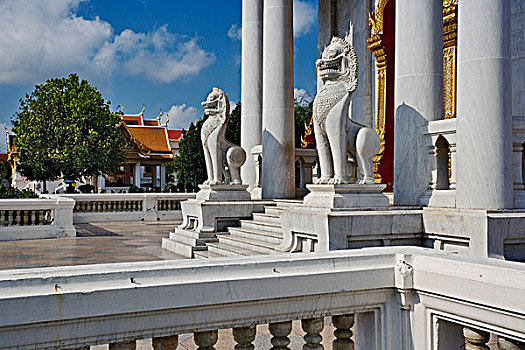 大理石,狮子,入口,圣职授任,云石寺,曼谷,泰国