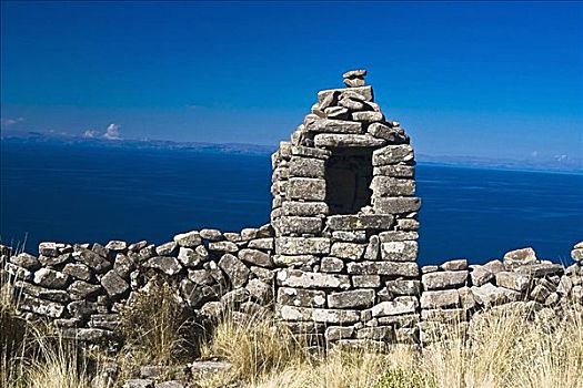 古遗址,石墙,湖岸,提提卡卡湖,塔丘勒岛,普诺,秘鲁