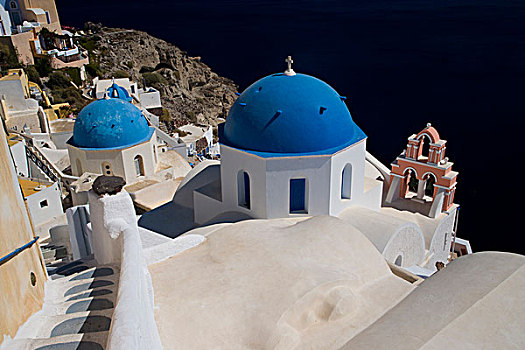 希腊,岛屿,锡拉岛,城镇,蓝色,球形,教堂,彩色,围绕
