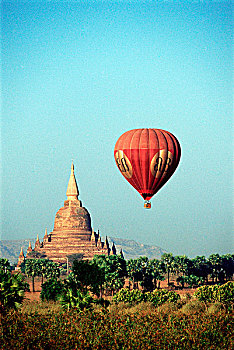 缅甸,蒲甘,热气球,上方,庙宇