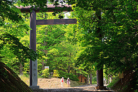 巨大,石头,鸟居,入口,北海道,札幌,重要,神社