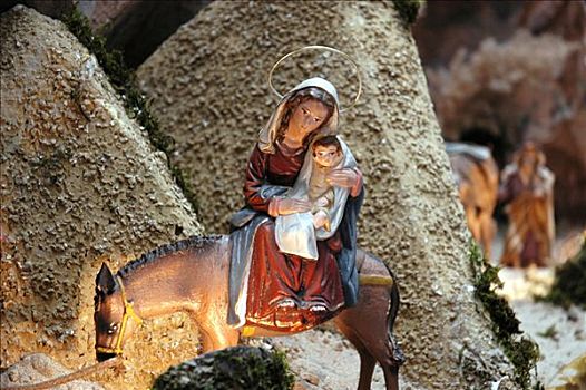 玛丽亚,耶稣,乘,驴,基督降生场景,卡培,白色海岸,西班牙