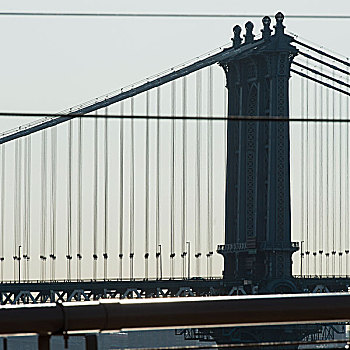 侧面视角,曼哈顿大桥,下曼哈顿,纽约,美国
