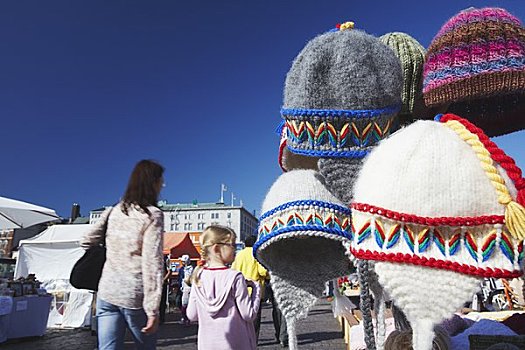羊毛帽,出售,市场,赫尔辛基,芬兰