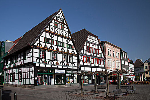 半木结构房屋,市场,区域,北莱茵威斯特伐利亚,德国,欧洲