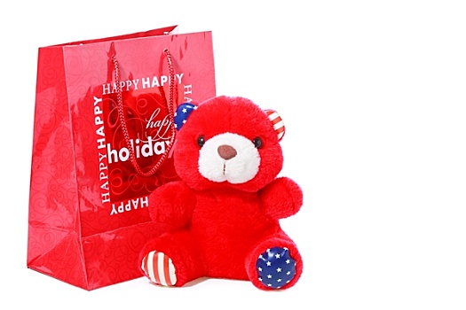 红色,泰迪熊,圣诞礼物,隔绝,白色背景