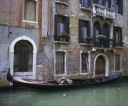 运河,船,小船,房子,建筑,威尼斯,意大利,欧洲