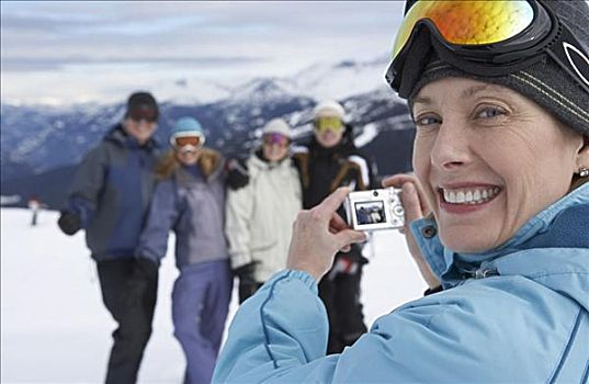 女人,照相,滑雪,山,加拿大