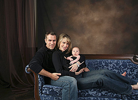 肖像,伴侣,婴儿,沙发