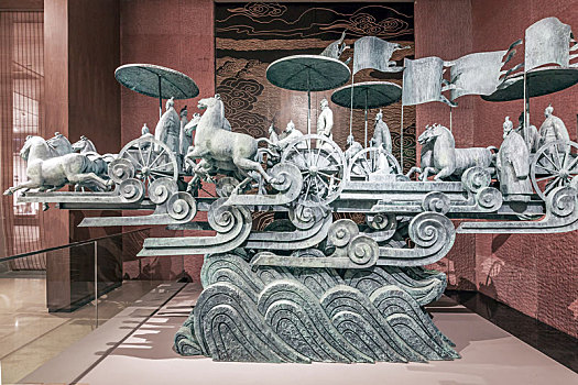 古代車馬雕塑，山東省淄博市齊文化博物館