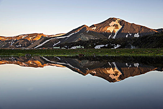 野营地,积雪,流纹岩,山峦,反射,兰德玛纳,自然,自然保护区,高地,冰岛,欧洲
