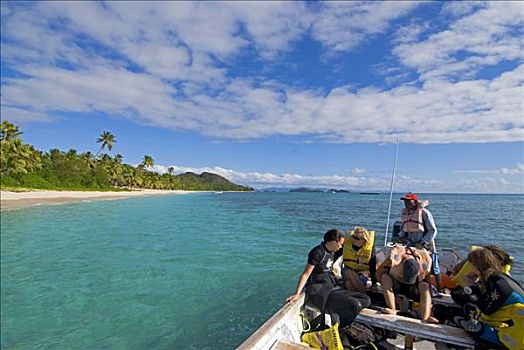 南太平洋,斐济,志愿者,准备,潜水,下午,察看,岛屿