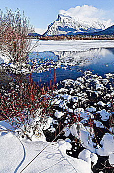 伦多山,维米里翁湖,温泉,朱红色,冰,户外,班芙国家公园,艾伯塔省,加拿大