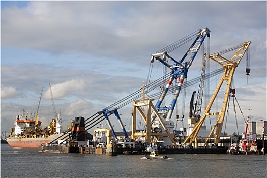 两个,漂浮,起重机,船,港口,鹿特丹