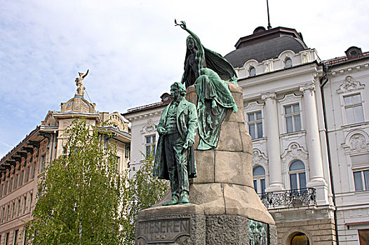 斯洛文尼亚,卢布尔雅那,雕塑,诗人
