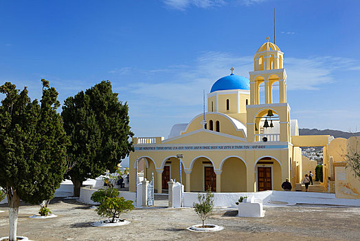 教堂,锡拉岛,基克拉迪群岛,希腊群岛,希腊,欧洲
