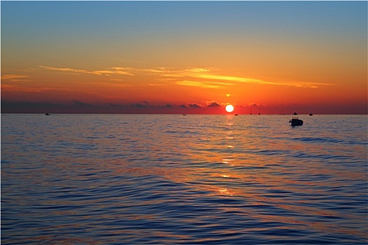 海景,日出,第一,太阳,橙色,蓝色海洋