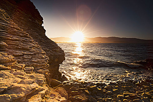 阳光,反射,海洋,海岸,新西兰