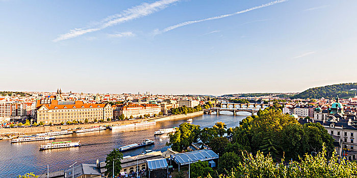 布拉格,摩尔达维亚,城镇景色,风景,老城,小,河,查理大桥,旅游,船