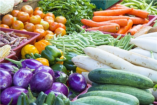 蔬菜,站立,湿,市场