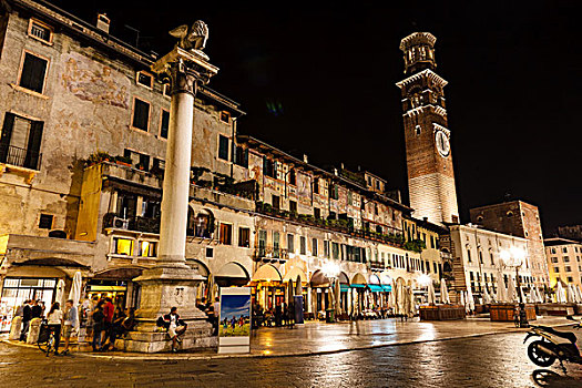 塔,广场,夜晚,维罗纳,威尼托