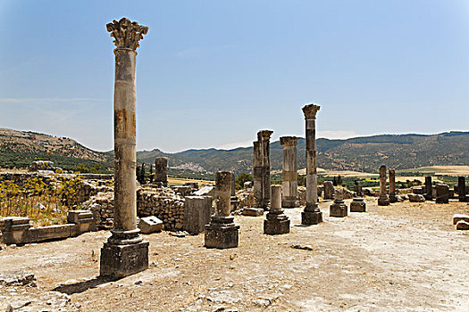 柱子,罗马,发掘地,瓦卢比利斯,世界遗产,梅克内斯,摩洛哥,北非,非洲