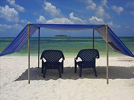 空椅子,帐蓬,海滩,圣安德烈斯岛,哥伦比亚