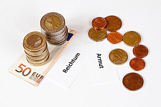 标识,德国,财富,贫穷,一堆,欧元硬币,欧元,货币,象征,收入,间隙