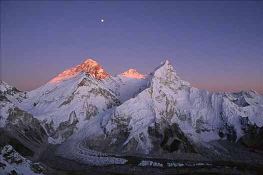 月亮,上方,顶峰,珠穆朗玛峰,风景,萨加玛塔国家公园,尼泊尔