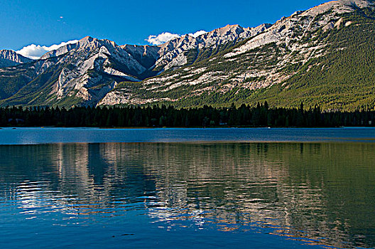 反射,山峦,水中,湖,山脉,碧玉国家公园,艾伯塔省,加拿大