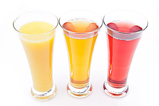 三个,玻璃杯,满,果汁,白色背景