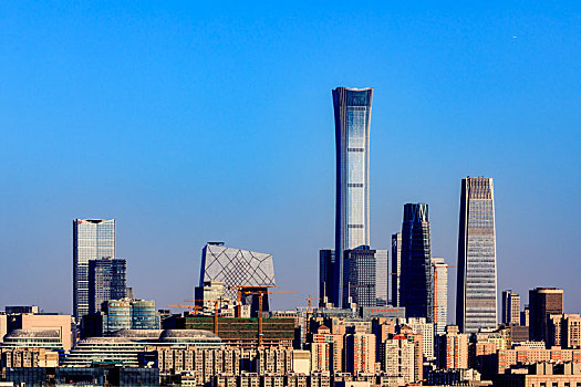 傍晚时分的北京国贸商务区与中国尊
