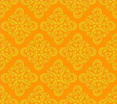 花,抽象,无缝,背景,设计,橙色,黄色