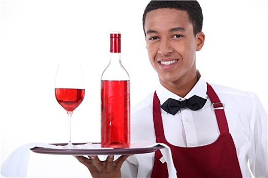 男性,服务员,葡萄酒,托盘