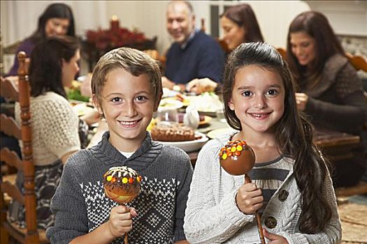 儿童,焦糖,苹果,感恩节,晚餐