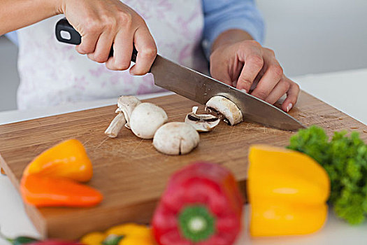 女人,切片,蘑菇,木板