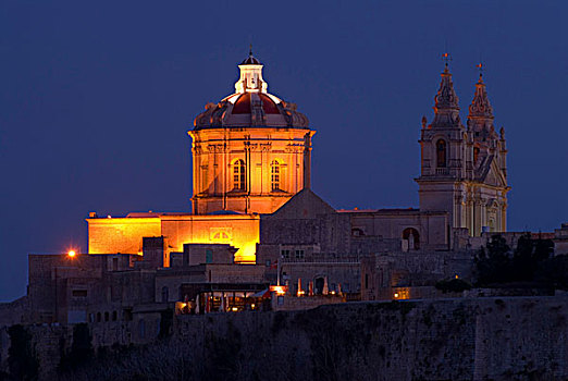 大教堂,光亮,夜晚,马耳他,欧洲