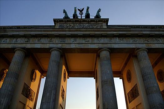 局部,勃兰登堡门,四马二轮战车,柏林,德国,欧洲