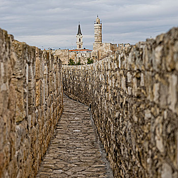 墙壁,散步场所,老城,塔,国王,城堡,背景,耶路撒冷,以色列
