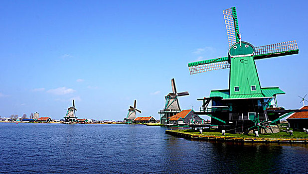 风车,河,荷兰