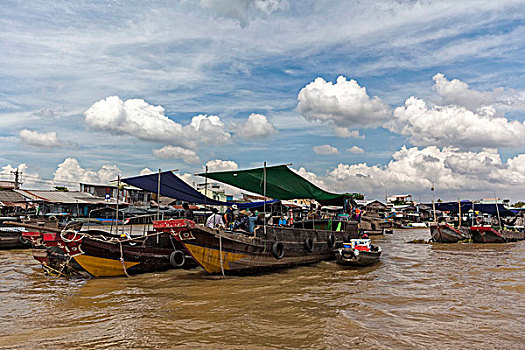 船,湄公河三角洲,水上市场,越南,亚洲