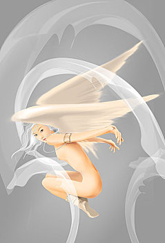 写实插画,翅膀,裸体女人,天使