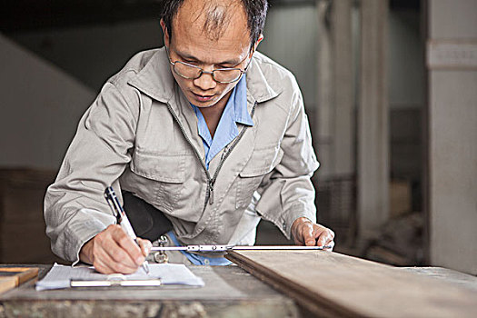 木匠,测量,木条板,工厂,江苏,中国